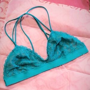 Victoria’s Secret PINK Lace Bralette Teal Blue Strappy Back